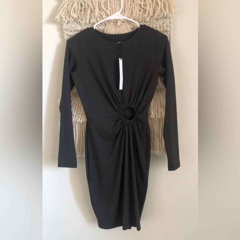 NWT Susana Monaco Side Circle Cutout Dress Long Sleeve Stretchy in Gray Smoke - Picture 3 of 7